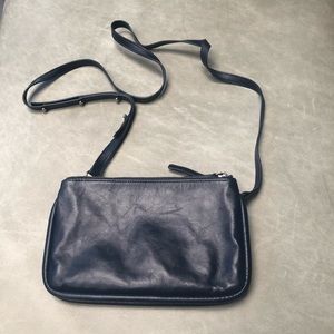 Navy leather double zip bag